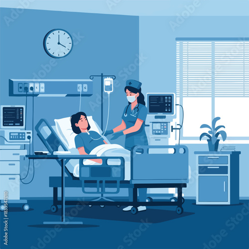 Nurse caring for patient in hospital room