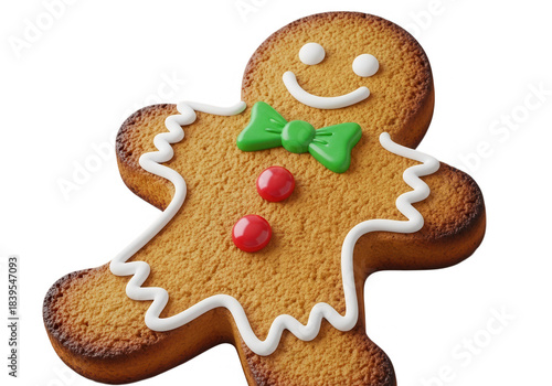 Close up of a deliciously decorated gingerbread man cookie with icing and candy transparent background