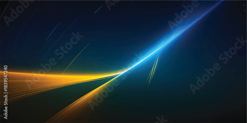 Infinity Neon Blue Light Arc with Golden Horizon Glow, Abstract Futuristic Motion Graphic Design for Metaverse Concepts, 3D Tech Branding and Luxury UI
