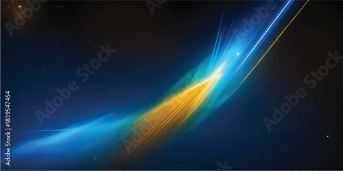 Minimal Cyber Neon Spectrum Line with Electric Blue Glow and Golden Light Gradient for Premium Tech Packaging, Branding and Abstract Digital Backgrounds