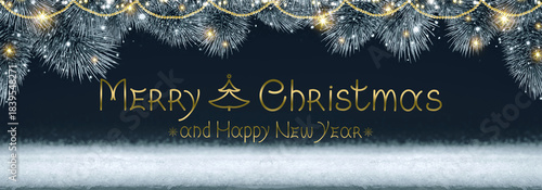 Merry Christmas handwritten lettering phrase isolated on blue background.