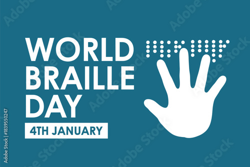 World Braille Day 4th January modern vector graphic with human hand touching raised dots for visually impaired awareness