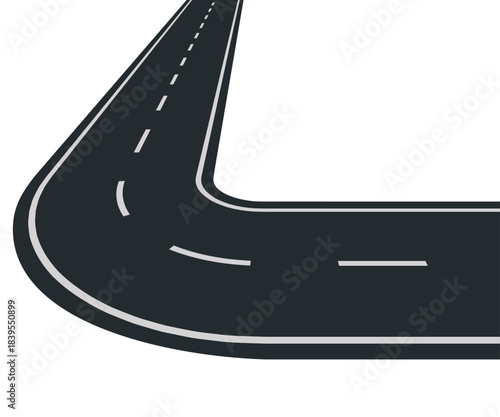 Curvy roadway elements, winding road icon vector. top view asphalt road vector template. Top view of race track and highway. 