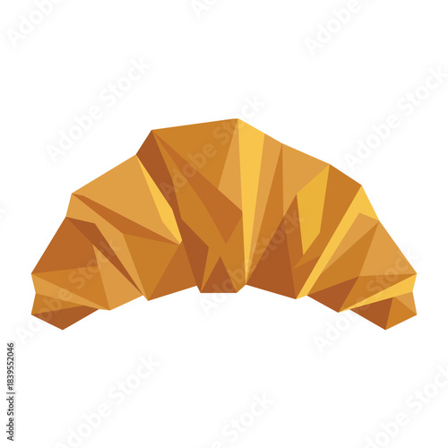 Golden brown croissant pastry with geometric low poly style vector illustration isolated on white.
