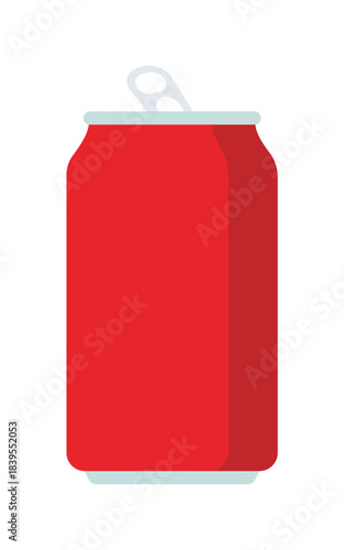 Red aluminum soda can with open pull tab, carbonated soft drink vector illustration isolated.