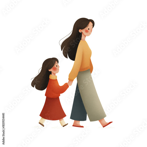 Two Figures Walk Hand in Hand in a Simple Illustration Showing a Parent and C...