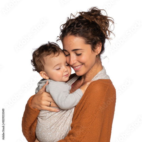 Mother Carries Baby in a Wrap While Sharing a Moment of Joy Indoors During th...