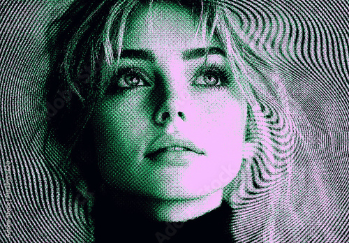 Green And Black Engraving Halftone Photo Effect