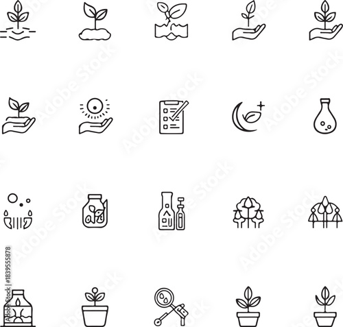 Growth stages seedling sprouts emerging plant life cycle icon set simple outline vector
