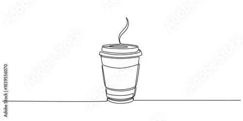 Coffee to go continuous line vector illustration, Paper cup of hot coffee in one Continuous line drawing. Concept of drink to go in line art style.
