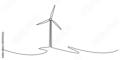 Continuous one line drawing of wind turbines eco energy. simple wind turbines outline vector illustration, Wind mill, wind generator energy, single continuous line art drawing. Windmill tower save pro