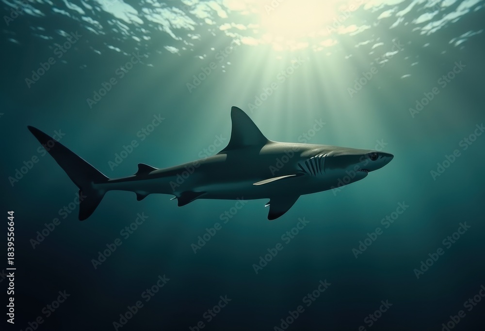 Fototapeta premium Hammerhead Shark Explorer of Ocean Depths Powerful Body Distinctive Head Marine Adventure Immersive Experience
