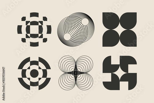 Abstract Geometric Symbols and Line Art Shapes Collection. Ideal for branding, graphic design, modern posters, and minimalist visual concepts.