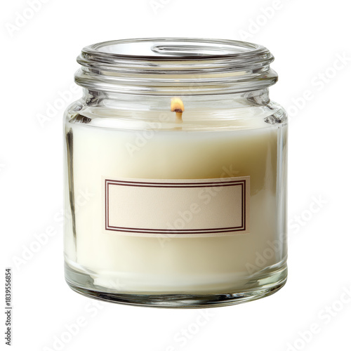 Candle in Glass Jar With Twine on Top Located on a Table in a Simple Indoor S...