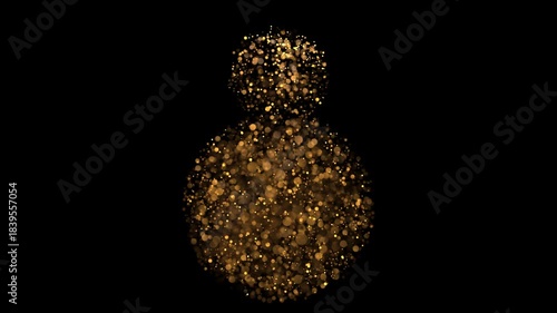 Golden Bokeh Snowman Forming in Magical Particle Animation
A shimmering snowman materializes from thousands of glowing golden bokeh particles against a black background. 