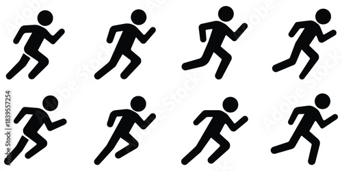 Running stickman motion set, Athlete sprint icon pack, Fast movement figure collection