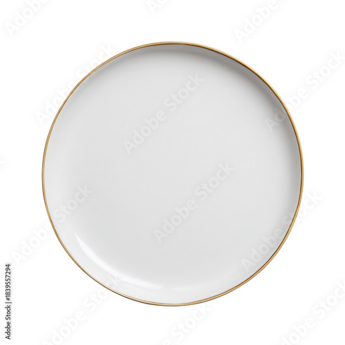 Blank White Plate With Golden Rim Placed on a Simple Surface Ready for Servin...