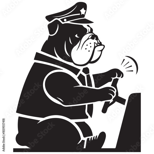 Bulldog officer driving an automobile Vector, illustration