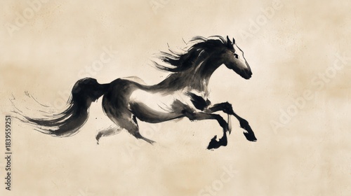 Wallpaper Mural Galloping Horse in Traditional Ink Painting Style Torontodigital.ca