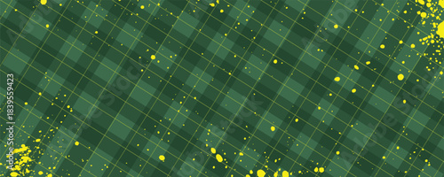 Christmas rhombus seamless Green pattern. Xmas plaid texture with gold line and stars. argyle geometric diamond abstract pattern. Christmas wrapping.