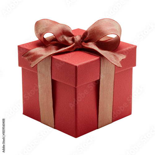 Gift Box With Red Wrapping and Ribbon Placed on a Plain Background