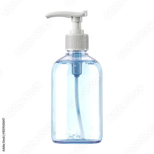 Clear Pump Bottle Filled With Liquid Placed on a Plain Surface in a Clean Env...