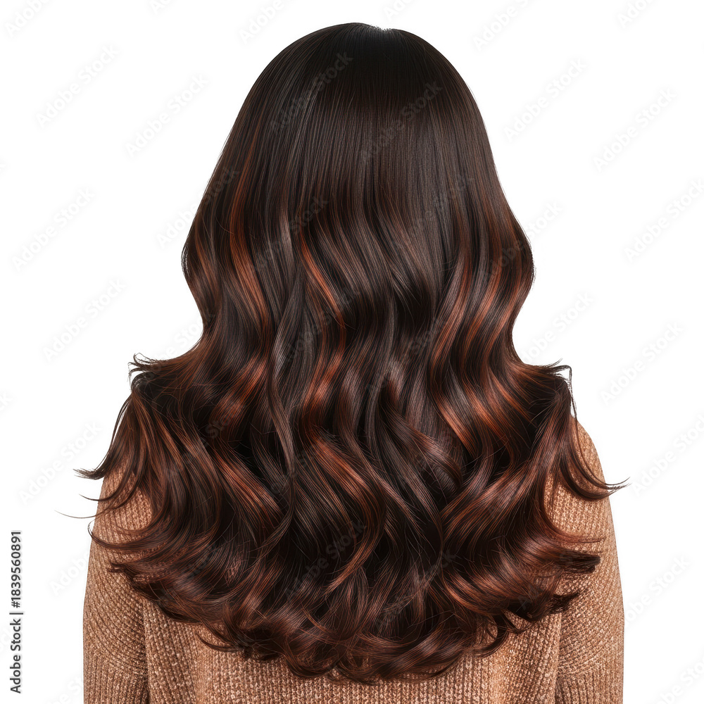 Fototapeta premium Long wavy dark brown hair isolated on transparent background