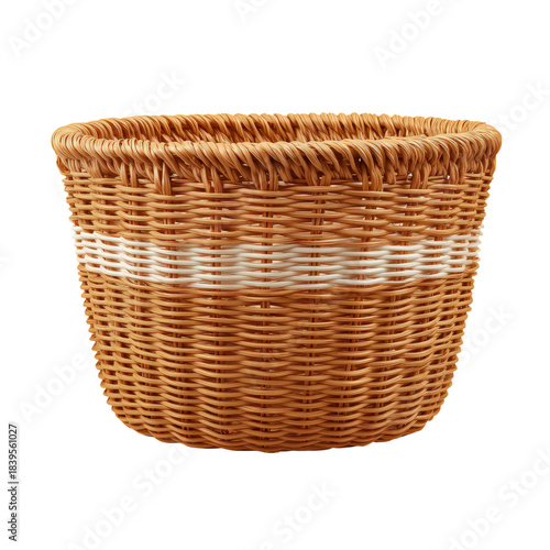 Woven Basket With a White Stripe Design for Home Storage and Organization Needs