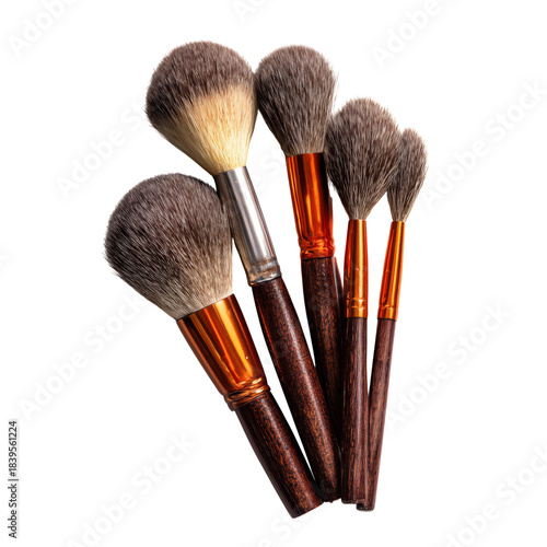 Various Makeup Brushes Arranged in a Group on a White Background for Beauty a...