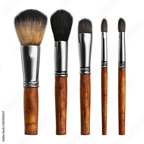Various Makeup Brushes Arranged in a Group on a White Background for Beauty a...