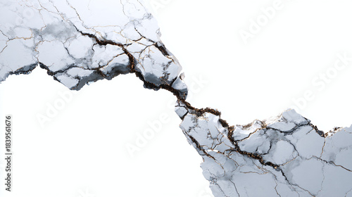A close-up view of a cracked surface, revealing a textured, damaged area