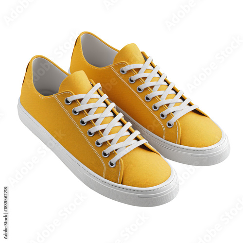 Yellow Shoes on Display With Laces Tied, Simple Design Shown From the Top View