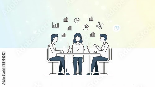 Animated Business Team Collaborating on Data Analysis and Strategy.