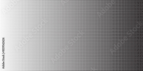 Dotted halftone gradient texture. Fading polka dot background. Repeated dots gradation pattern. Black vanishing comic pop art overlay backdrop. Halftone raster effect wallpaper. Vector Ilustration