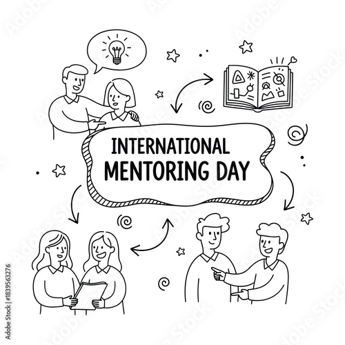 International Mentoring Day Illustration with People and Book