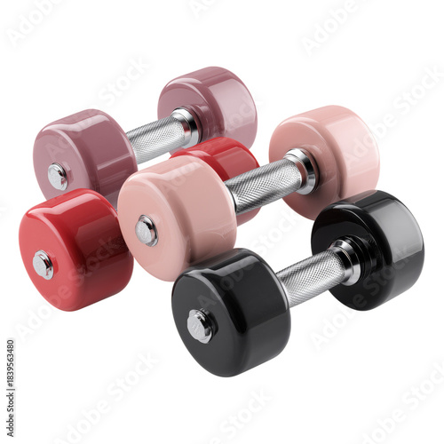 Colorful Dumbbells Arranged in a Workout Setting With Different Weights and S...