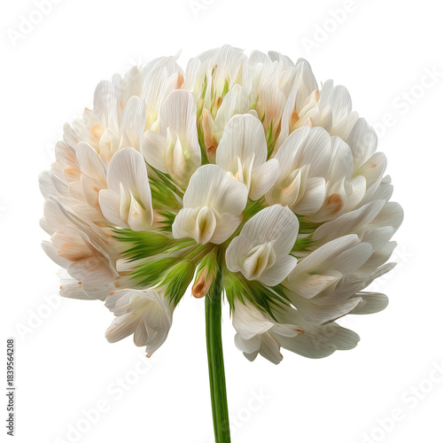 White Clover Flower With Round Shape and Green Stem in a Simple Background