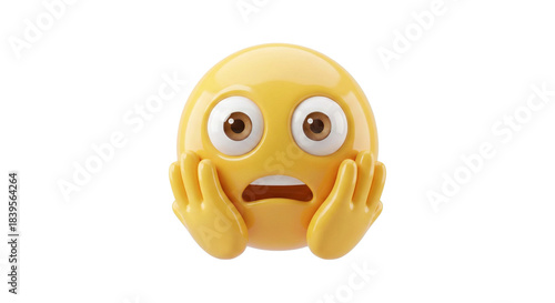 Surprised Emoji 3D Art: Shocked Face Reaction, Digital & Social Media Icon