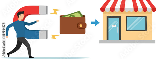 Man uses giant magnet to attract money wallet toward storefront