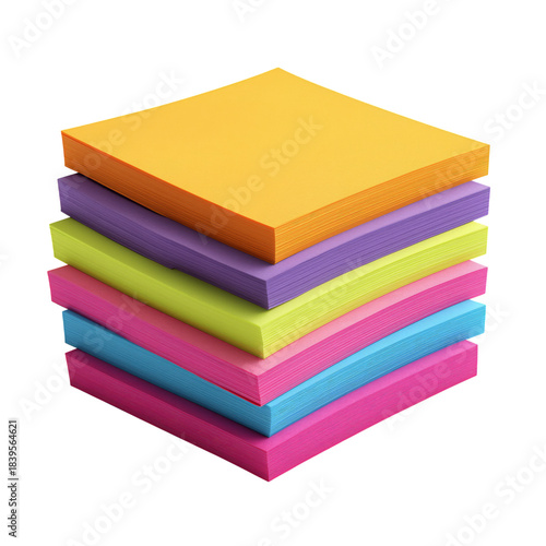 Colorful Stack of Paper Sheets in Various Colors on a White Background Showin...