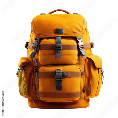 Bright Orange Backpack With Multiple Pockets for Outdoor Activities and Trave...