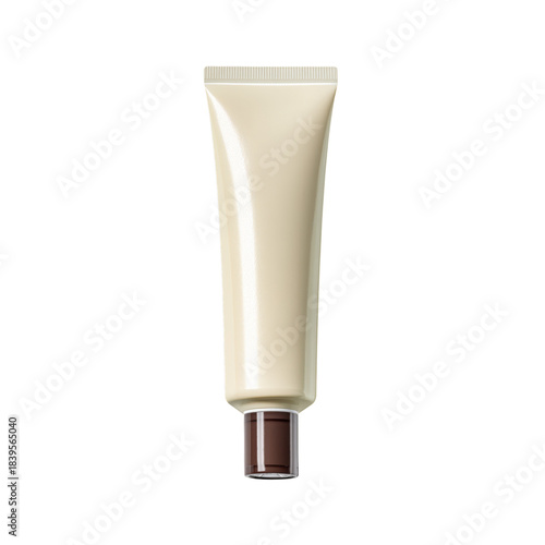 Cream Tube With Brown Cap for Skincare or Cosmetic Use Displayed on a Plain B...
