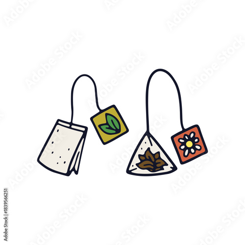 Hand drawn doodle tea bag with string icons vector illustration