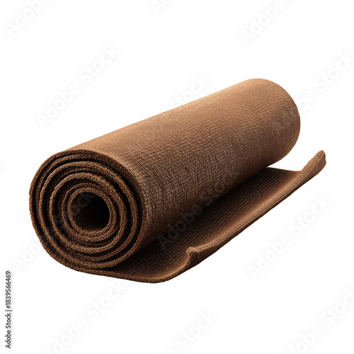 Roll of Brown Mat Lying on a Flat Surface Ready for Use in Various Activities