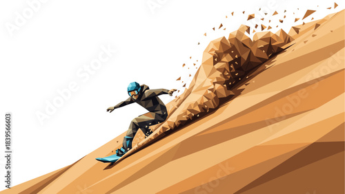 Abstract illustration of a snowboarder carving down a slope