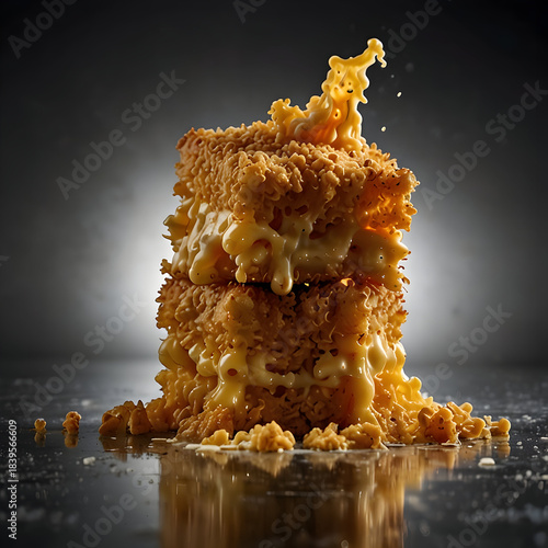 Deep fried mac n cheese tower with gooey cheese oozing down