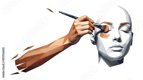 Abstract illustration of a hand applying makeup to a face with closed eyes