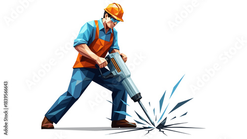 Construction worker using a jackhammer to break concrete