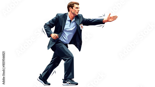 Businessman reaching out with hand in a geometric polygonal style