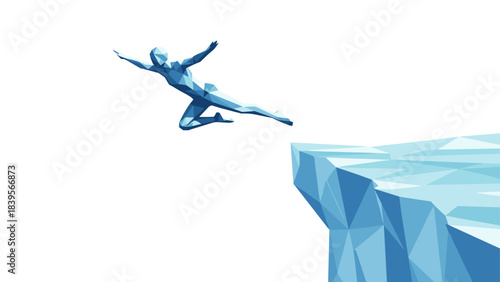 Abstract figure leaping from a cliff edge, concept of risk and challenge